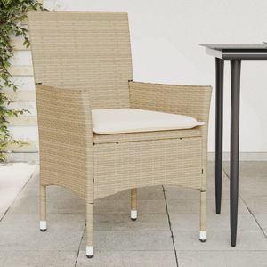 Tuinstoelen 2 st met kussens poly rattan beige