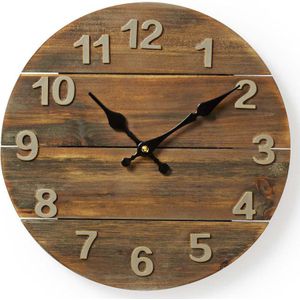 Wandklok - Diameter: 300 mm - Hout - Beige / Bruin