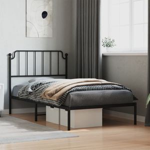 Bedframe met hoofdbord metaal zwart 100x190 cm