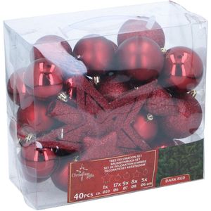 Kerstballen Set Donker Rood 40 Stuks -> Kerstballen set donkerrood 40 stuks