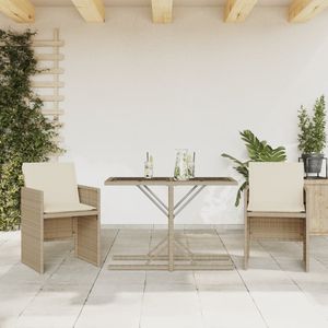 3-delige Bistroset met kussens poly rattan beige