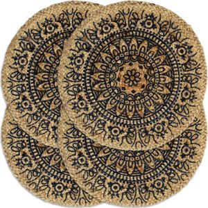 Placemats 4 st rond 38 cm jute donkerblauw