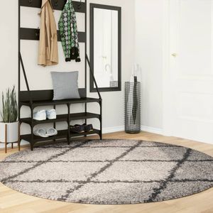 vidaXL-Vloerkleed-shaggy-hoogpolig-modern-Ø-200-cm-beige-en-antraciet