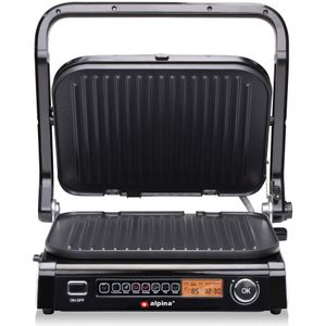 alpina Contact Grill - Tosti IJzer - 7 Standen - Anti-Aanbaklaag - 2100W - RVS/Zwart