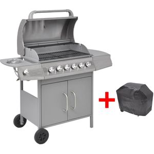 VidaXL Gasbarbecue 6+1 Kookzone Zilver - Krachtige BBQ met Ruime Kookmogelijkheden
