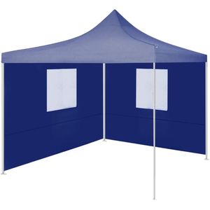 VidaXL Inklapbare Partytent 2x2m Staal Blauw + 2 Zijwanden