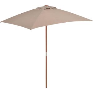 <p>Deze elegante parasol is de perfecte keuze om wat schaduw te creëren en jezelf te beschermen tegen de schadelijke uv-straling van de zon. Het parasoldoek is gemaakt van uv-beschermend en anti-vervagend polyester, waardoor het je optimale bescherming tegen de zon biedt en gemakkelijk schoon te maken is.</p>
<p>De paaldiameter van 38 mm maakt het mogelijk om de parasol in een bestaande voet te plaatsen of in het midden van een tafel te zetten. De sterke houten paal en de 6 duurzame baleinen zorgen ervoor dat de parasol zeer stabiel en duurzaam is.</p>
<p>Met het eenvoudige katrolsysteem kan de tuinparasol gemakkelijk geopend en gesloten worden. Het product is ook eenvoudig te monteren.</p>
<p>Let op, wij adviseren om het doek te behandelen met een waterdichtmakende spray als het wordt blootgesteld aan zware regenval.</p>
<ul>
  <li>Kleur doek: taupe</li>
  <li>Materiaal frame: gelamineerd bamboe en hardhout</li>
  <li>Materiaal hoes: stof</li>
  <li>Totale afmetingen: 150 x 200 x 235 cm (B x D x H)</li>
  <li>Diameter paal: 38 mm</li>
  <li>Met ventilatiegat</li>
  <li>Met 6 baleinen</li>
  <li>Beschikt over een enkelvoudig katrolsysteem</li>
</ul>