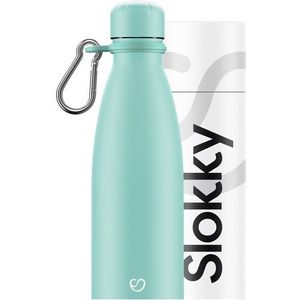 Slokky - Pastel Green Thermosfles, Dop & Karabijnhaak - 500ml