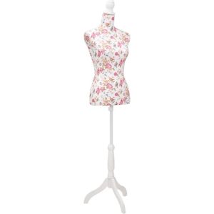 vidaXL-Etalagepop-torso-vrouw-katoen-wit-met-rozenprint