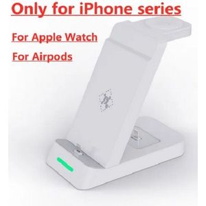 30W 3 In 1 Draadloze Oplader Standaard geschikt voor Iphone 14 12 - Apple Watch - Snel Opladen Dock Station- Wit