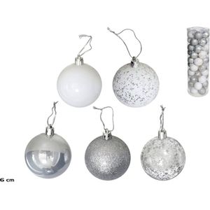 Kerstballen Set - 50 Stuks Zilveren Kerstballen - Onbreekbare Kerstballen - Kerstdecoratie Mix - Kerstboom Versiering - Kunststof Kerstballen - Zilver