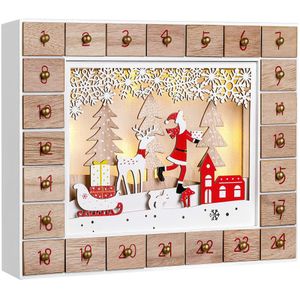 Adventskalender kerstman hout met LED