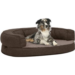 Hondenbed ergonomisch linnen-look 75x53 cm fleece bruin