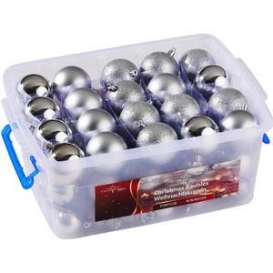 Plastic Kerstballen in Opbergbox 70 Stuks Zilver