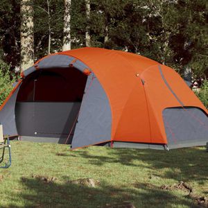 Tent 8-persoons 360x430x195 cm 190T taft grijs en oranje