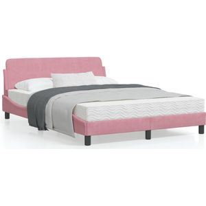 Bedframe met hoofdeinde fluweel roze 140x200 cm