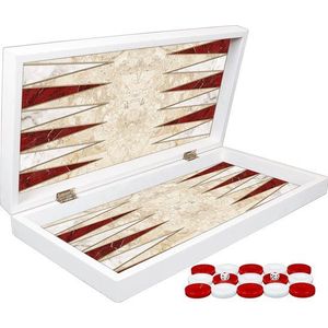 Backgammon rood/wit - Maat L 38cm - Tavla - Met schaakbord - Magnetische sluiting