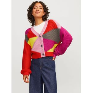 JACK & JONES Jxlottie gebreide cardigan voor dames, Fiery Red/Detail:/Blocking, M