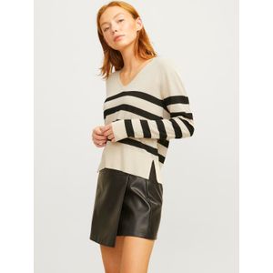 Jack & Jones JXATHENA V-hals Knit NOOS, Cloud Dancer/Stripes:/Zwart, S