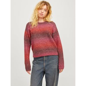 JACK & JONES Jxamira Crew Neck gebreide gebreide trui voor dames, Fiery Red/Stripes:/Space Dye, S