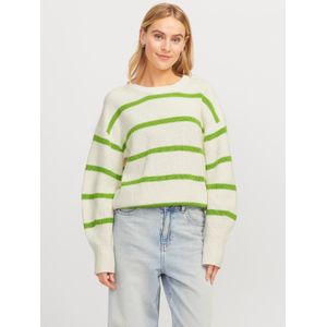Jack & Jones JXMILA Twist Stripe Crew Neck Knit SN, Parrot Green/Stripes:/Sneeuwwit, M