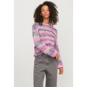 JXSIMONE Space DYE Crew Neck Knit SN, Fuchsia Red/Stripes:/6 Multi Space Dye, S