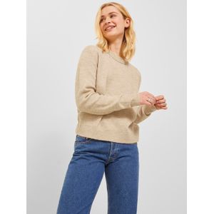 Bestseller A/S Dames JXSILINE Diverse Crew Knit NOOS gebreide trui, Peyote/Detail:/Limeade Neck Piping, XS, Peyote/Detail:/Limeade Neck Piping, XS