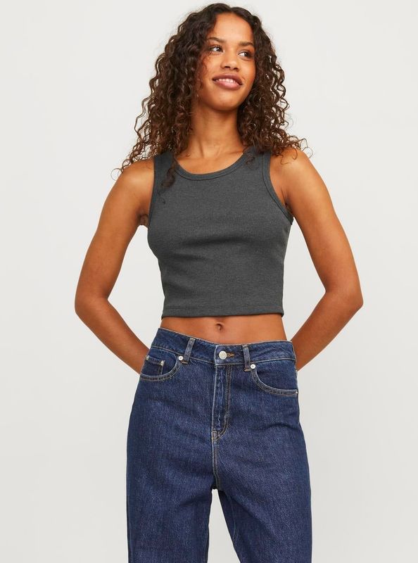 JACK & JONES - Jjxx Jxfallon Sl Rib Noos Tanktop - Lichtgrijs - 95% Katoen, 5% Elastaan
