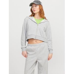 JACK & JONES JXALFA REG LS Every Logo Zip Hood SWT SN, Light Grey Melange/Print:Bright White Jjxx Logo, S