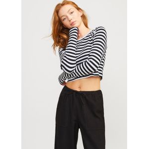 Jack & Jones - Feline STR - Gestreept Dames-T-shirt - Lange Mouwen - Cropped - Stretch Pasvorm