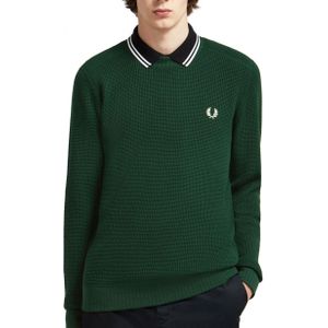 Fred Perry - Waffle Textured Crew Neck Jumper - Evergreen