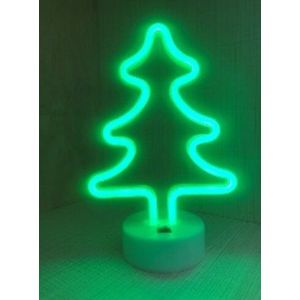 LED Neon Tafellamp "Kerstboom", Op Batterijen en USB, 18x10x27cm, Groen