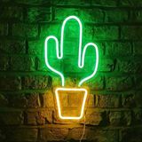 LED Neon Wandlamp "Cactus", Op USB, 47x26x2cm, Groen / Geel