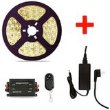 LED Strip Set, 5 Meter, 5 Watt/meter, Warm Wit, Met Adapter & Draadloze Dimmer