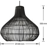 Rotan / Rieten Hanglamp, Handgemaakt, Zwart, ⌀50 cm