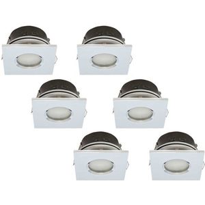 Inbouwspot, Vierkant, Waterdicht IP44, Chroom, 6-Pack