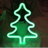 LED Neon Wandlamp "Kerstboom", Op Batterijen en USB, 25x19x2cm, Groen