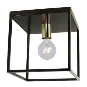 Metalen Plafondlamp Zwart Messing, E27 Fitting, 25x25 cm