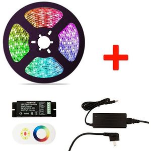 RGB LED Strip Set, 5 Meter, 14.4 Watt/meter, Waterdicht IP65, Met Adapter & Touch Afstandsbediening