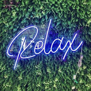 LED Neon Verlichting Bord "Relax", Incl. Adapter, 70x44cm, Blauw
