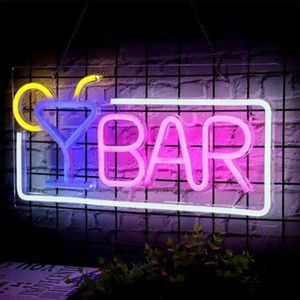 LED Neon Wandlamp "Bar", Op USB, 45x22x2cm, Blauw / Roze / Wit