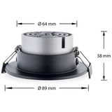 LED Inbouwspot 5W, Zwart, Rond Ø89mm, 24D, Dimbaar, Warm Wit