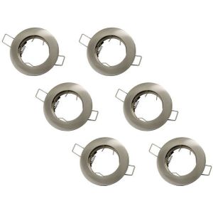 Inbouwspot, Rond, RVS Look, Satijn, 6-Pack