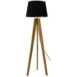 Menton Tripod Vloerlamp, Ø45x155cm, Hout Met Zwarte Lampenkap