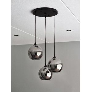 Smoke Glazen Hanglamp, 3 Bollen, ⌀20cm, Zwart