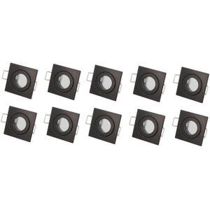 Inbouwspot, MR11 (35 mm), Vierkant, Aluminium, Waterdicht IP44, Mat Zwart, 10-Pack