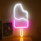 LED Neon Wandlamp "IJsje", Op USB, 45x21x2cm, Roze / Wit