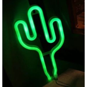 LED Neon Wandlamp "Cactus", Op Batterijen en USB, 27x15x2cm, Groen