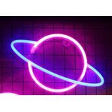 LED Neon Wandlamp "Planeet", Op Batterijen en USB, 30x18x2cm, Blauw/Roze