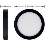 LED Paneel Plafondlamp 24W, Rond ⌀30cm, Opbouw, Warm Wit, Zwart